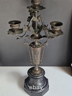 Bougeoir Chandelier XIX Napoleon III bronze Marbre Noir Pied Douche Candelabre