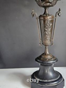Bougeoir Chandelier XIX Napoleon III bronze Marbre Noir Pied Douche Candelabre