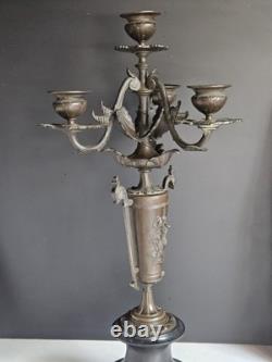 Bougeoir Chandelier XIX Napoleon III bronze Marbre Noir Pied Douche Candelabre