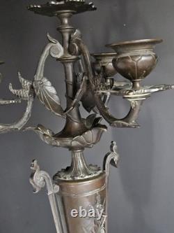 Bougeoir Chandelier XIX Napoleon III bronze Marbre Noir Pied Douche Candelabre