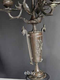 Bougeoir Chandelier XIX Napoleon III bronze Marbre Noir Pied Douche Candelabre