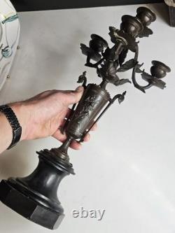 Bougeoir Chandelier XIX Napoleon III bronze Marbre Noir Pied Douche Candelabre