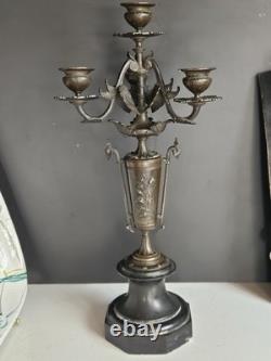 Bougeoir Chandelier XIX Napoleon III bronze Marbre Noir Pied Douche Candelabre
