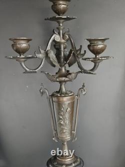 Bougeoir Chandelier XIX Napoleon III bronze Marbre Noir Pied Douche Candelabre