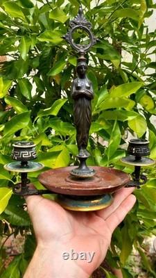 Bougeoir XIXe Napoléon III Bronze Marbre Style Néo Grec Antique Statuette