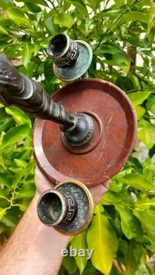 Bougeoir XIXe Napoléon III Bronze Marbre Style Néo Grec Antique Statuette