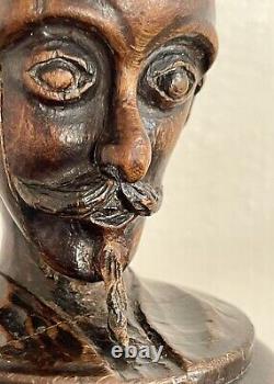 Bougeoir en bois sculpté ancien homme tête art populaire XIX sculpture curiosité