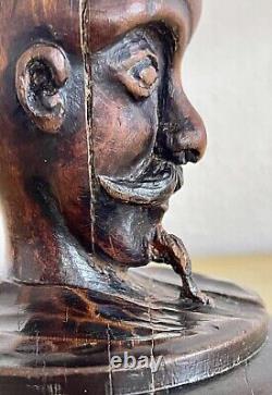 Bougeoir en bois sculpté ancien homme tête art populaire XIX statue curiosité