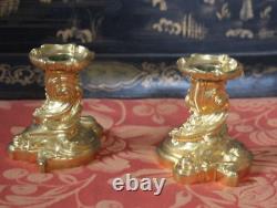 Bougeoirs bout de table Style Rocaille Louis XV Bronze Doré, XIXe Napoleon III