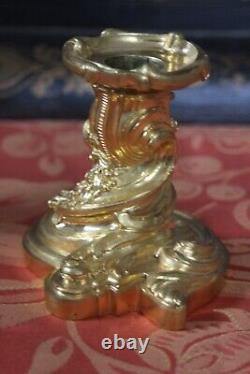 Bougeoirs bout de table Style Rocaille Louis XV Bronze Doré, XIXe Napoleon III