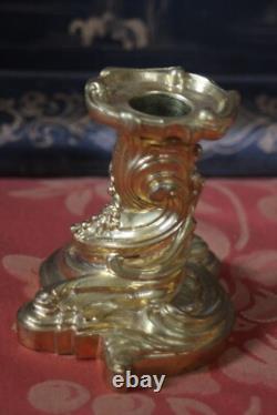 Bougeoirs bout de table Style Rocaille Louis XV Bronze Doré, XIXe Napoleon III