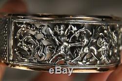Bracelet Ancien Napoleon III Argent Massif Putti Antique Solid Silver Bangle XIX