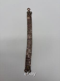 Bracelet ancien Napoléon Iii maille ruban doré embouts feuilles acanthe XIXe s