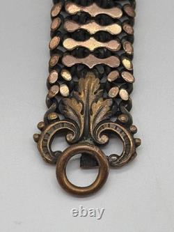 Bracelet ancien Napoléon Iii maille ruban doré embouts feuilles acanthe XIXe s