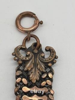 Bracelet ancien Napoléon Iii maille ruban doré embouts feuilles acanthe XIXe s