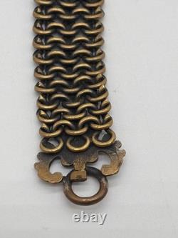 Bracelet ancien Napoléon Iii maille ruban doré embouts feuilles acanthe XIXe s