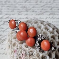 Broche Ancienne Corail Napoléon III Argent XIXè Coral Silver Brooch 19thC