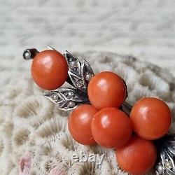 Broche Ancienne Corail Napoléon III Argent XIXè Coral Silver Brooch 19thC