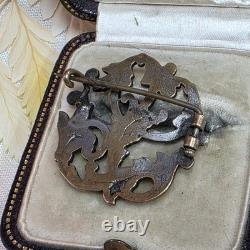 Broche Ancienne XIXe Style Napoléon III Décor Feuilles d'Acanthe Dorure