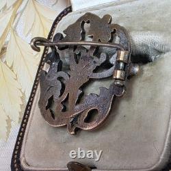 Broche Ancienne XIXe Style Napoléon III Décor Feuilles d'Acanthe Dorure