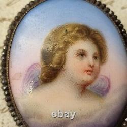 Broche Ange Ancienne Napoléon III Porcelaine Peinte Marcassites Milieu XIXè