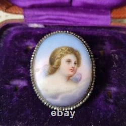 Broche Ange Ancienne Napoléon III Porcelaine Peinte Marcassites Milieu XIXè