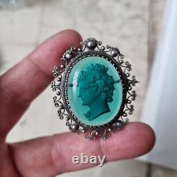 Broche CRISTALLO CÉRAME Napoléon III Profil Vert XIXè Victorian SULFURE Rare