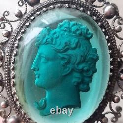 Broche CRISTALLO CÉRAME Napoléon III Profil Vert XIXè Victorian SULFURE Rare