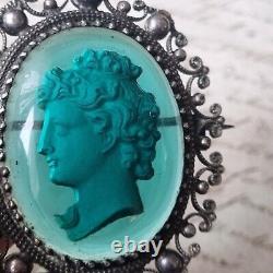 Broche CRISTALLO CÉRAME Napoléon III Profil Vert XIXè Victorian SULFURE Rare