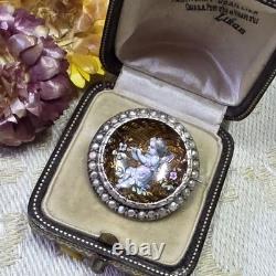 Broche De Col Xixe Napoléon Iii Émail Guilloché Vermeil Perles Fines Angelot