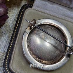 Broche De Col Xixe Napoléon Iii Émail Guilloché Vermeil Perles Fines Angelot