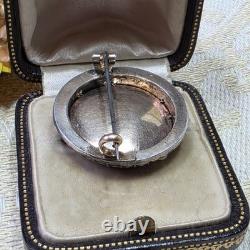 Broche De Col Xixe Napoléon Iii Émail Guilloché Vermeil Perles Fines Angelot