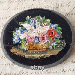 Broche Micro Mosaïque Colombe Fleurs XIXè avec Ecrin Micromosaic Jewel 19thC