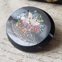 Broche Micro Mosaïque Colombe Fleurs XIXè avec Ecrin Micromosaic Jewel 19thC