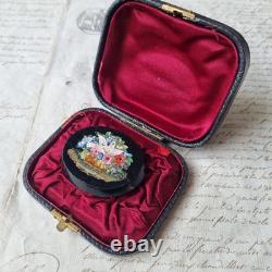 Broche Micro Mosaïque Colombe Fleurs XIXè avec Ecrin Micromosaic Jewel 19thC