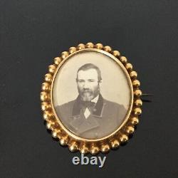 Broche Portrait Napoléon III XIXè Photo Plaqué Or Nacre Victorian Brooch 19thC