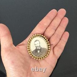 Broche Portrait Napoléon III XIXè Photo Plaqué Or Nacre Victorian Brooch 19thC