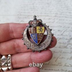 Broche XIXè Argent Email Reine Victoria Couronne Royale Victorian Jewel 19thC