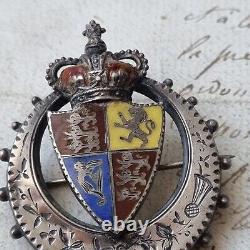 Broche XIXè Argent Email Reine Victoria Couronne Royale Victorian Jewel 19thC