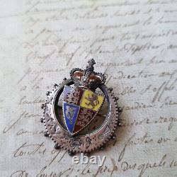 Broche XIXè Argent Email Reine Victoria Couronne Royale Victorian Jewel 19thC