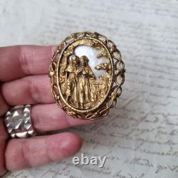Broche XIXè Nacre Pomponne Troubadour Napoléon III French Victorian Brooch 19thC