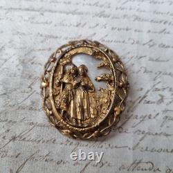 Broche XIXè Nacre Pomponne Troubadour Napoléon III French Victorian Brooch 19thC