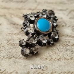 Broche début XIXè Argent Or Cabochon Turquoise Early 19thC Brooch Silver Gold