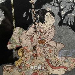 Broderie Estampe Japonaise Ancienne Encadrée XIXè Napoleon III