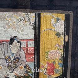 Broderie Estampe Japonaise Ancienne Encadrée XIXè Napoleon III