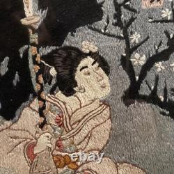 Broderie Estampe Japonaise Ancienne Encadrée XIXè Napoleon III