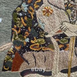 Broderie Estampe Japonaise Ancienne Encadrée XIXè Napoleon III