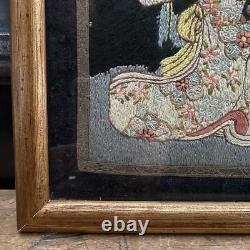 Broderie Estampe Japonaise Ancienne Encadrée XIXè Napoleon III