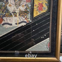 Broderie Estampe Japonaise Ancienne Encadrée XIXè Napoleon III