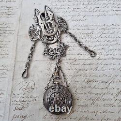 CHATELAINE Ancienne Argent MB Montre XIXè Victorian Silver Watch Holder 19thC